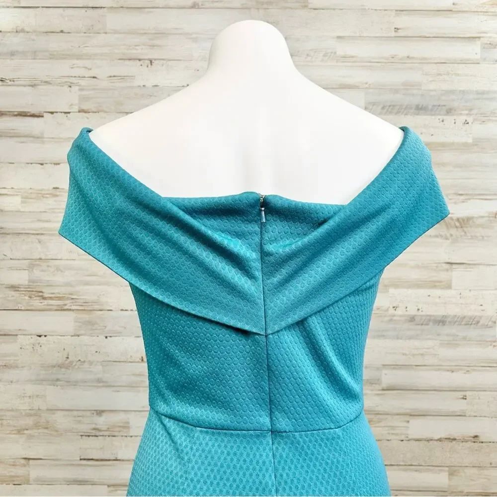 Slate & Willow Asymmetrical Off the Shoulder Dress Womens Size M Teal Jersey - Picture 11 of 16